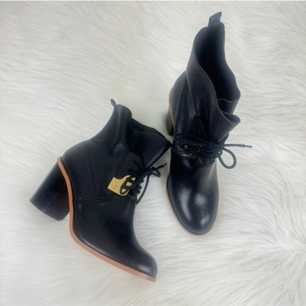 Women's Kensie Chase Partial Lace-Up Stacked Block Heel Ankle Bootie Size 8 BLK - Picture 3 of 11
